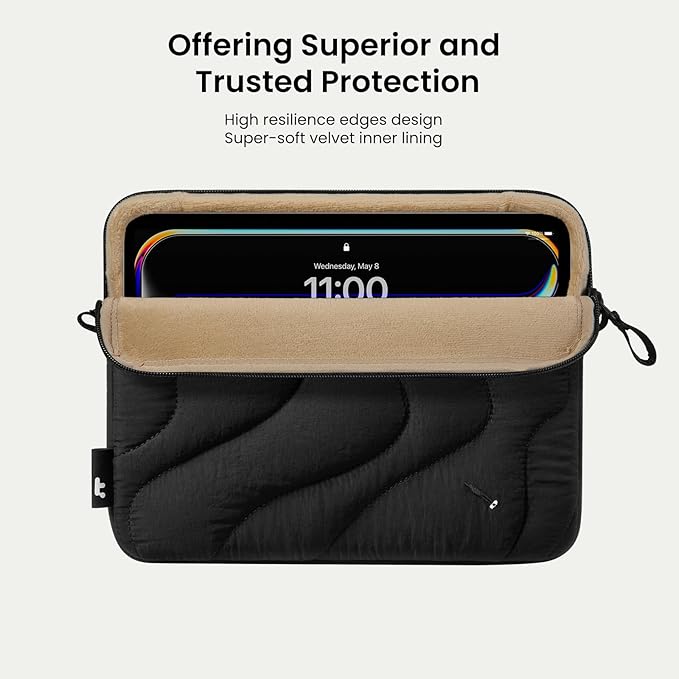 tomtoc 360 Protective Puffy Tablet Sleeve for 11-inch iPad Pro 2025 (M5/M4/(4th/3rd/2nd/1st Gen), 11-inch iPad Air (M3/M2 with Magic Keyboard/Smart Keyboard Folio, Quilted Soft Puffer iPad Case Bag
