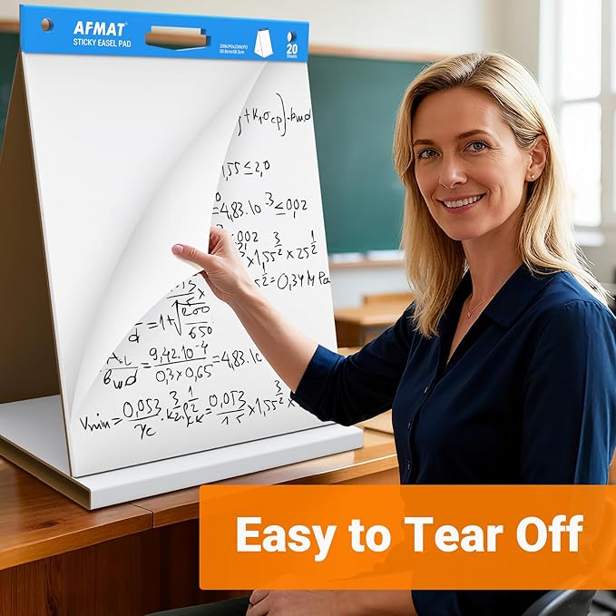 AFMAT Tabletop Sticky Easel Pad, 20 x 23 in Portable Easel Stands for Teachers, Super Sticky & Bleed-Resistant, Self-Stick Easel Paper for Office/Classroom/Training/Presentation, 20 Sheets/Pad, 6 Pads