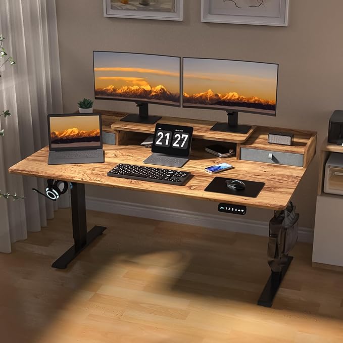 63 x 30 Inch Standing Desk with 2 Drawers, Adjustable Height Widened Stand Up Desk with Storage, Sit to Stand Ergonomic Workstation for Home Office, Light Rustic