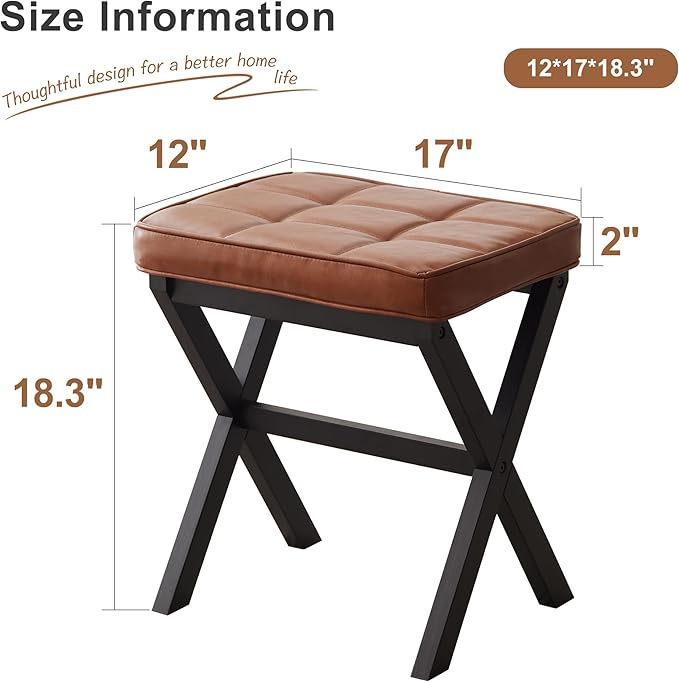 FILWH Foot Stool Small Ottoman - Padded Desk Foot Rest for Under Office Desk, Vanity, Sofa - Bamboo Footstool Shoe Stool (Black Legs + Reddish Brown)