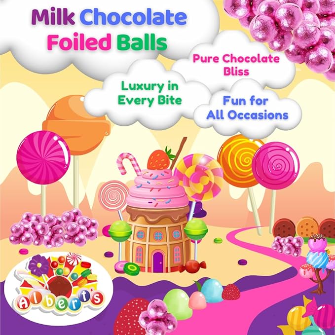 ALBERT'S Candy Milk Chocolate Foiled Balls, 40 oz Bag, Party and Wedding Candy, Peanut-Free & Tree Nut-Free (Full Size, Pink)