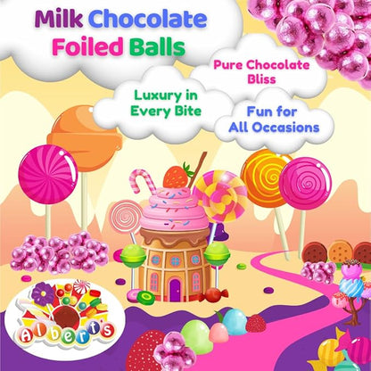 ALBERT'S Candy Milk Chocolate Foiled Balls, 40 oz Bag, Party and Wedding Candy, Peanut-Free & Tree Nut-Free (Full Size, Pink)