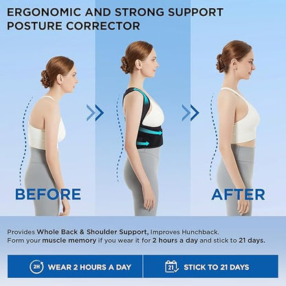 Vicorrect Posture Corrector for Women and Men: Back Support Brace Relieve Upper Back Shoulders Pain (Black, Small)