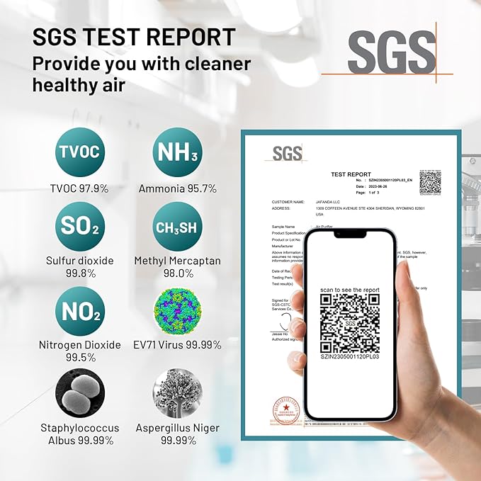 Jafända Air Purifier for Home Large Room 3800 ft², APP & Alexa, Ture HEPA Activated Carbon Air Filter, Smart HEPA Air Purifiers for Office Remove Dust Pollen Smoke Allergies Mold Odors Pet Dander VOCs