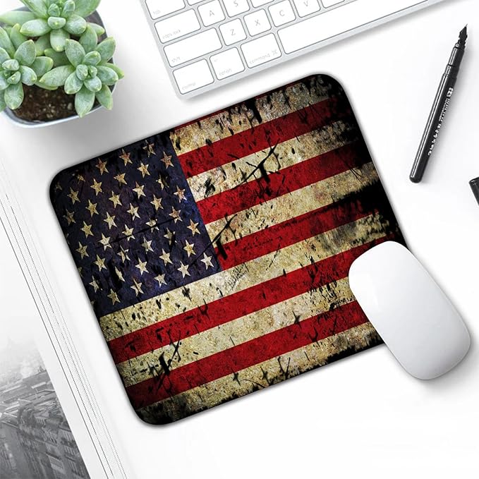 American Antique Flag Patterns Desk Mat, Large Gaming Mouse Pad Non-Slip Rubber Base with Stitched Edges, Waterproof Protection for PC Laptop Home Office Desk Decor (8x9in)