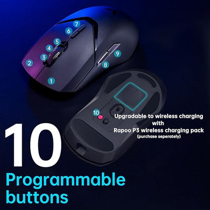Rapoo VT9Pro Wireless Gaming Mouse - Esports Grade Performance Gaming Mice, PAW 3398 Sensor, 26000 DPI, 1ms Response Time, 68g Lightweight, 10 Programmable Buttons, Long Battery Life, Black