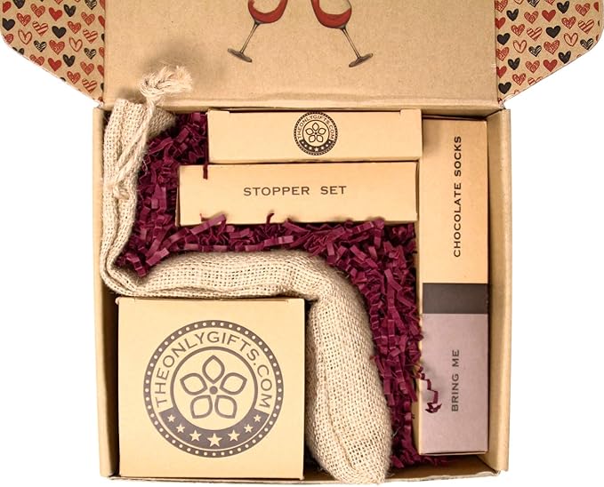 Wine Gift Basket - This Wine Gift Box Contains 13 Wine Gifts For Women - A Wine Basket with Funny Socks, Wine Stoppers, Wine Tote, Coasters and a Funny Wine Glass.