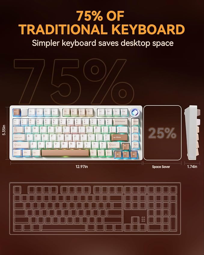 LEOBOG HI75CPro Mechanical Keyboards, RGB Backlit Tri-Mode BT5.0/2.4GHz/USB-C Gaming Keyboard, Hot Swappable Creamy Keyboard with PBT Keycaps for PC/Windows/iOS/Andriod - Turquoise Switch, Brown