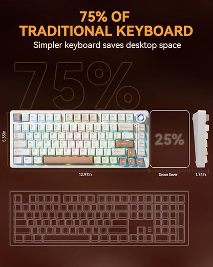 LEOBOG HI75CPro Mechanical Keyboards, RGB Backlit Tri-Mode BT5.0/2.4GHz/USB-C Gaming Keyboard, Hot Swappable Creamy Keyboard with PBT Keycaps for PC/Windows/iOS/Andriod - Turquoise Switch, Brown