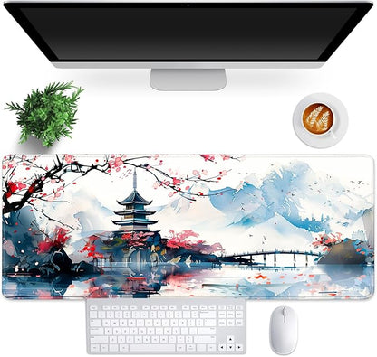 MEWOOCUE® Gaming Mouse Pad for Desk,Large Cherry Blossom Mousepad Laptop,Japanese Anime Mouse Mat,Long XXL Waterproof Keyboard Pads,Big Non-Slip Mousepads for Game Office Home（31.5 x 11.9 in）