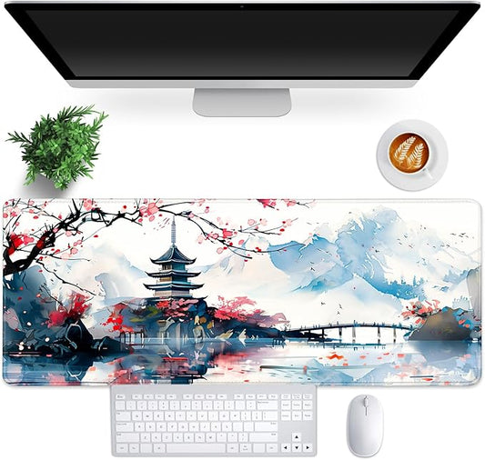 MEWOOCUE® Gaming Mouse Pad for Desk,Large Cherry Blossom Mousepad Laptop,Japanese Anime Mouse Mat,Long XXL Waterproof Keyboard Pads,Big Non-Slip Mousepads for Game Office Home（31.5 x 11.9 in）