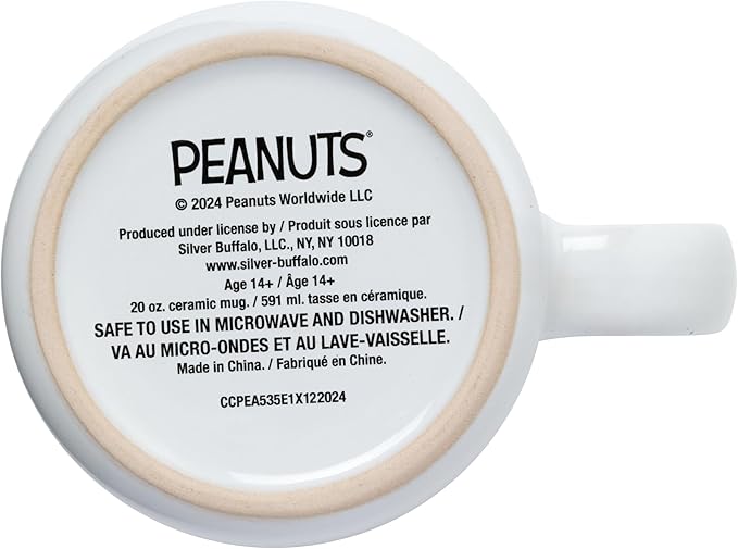 Silver Buffalo Peanuts Snoopy Woodstock Happy Dance Wax Resist 20oz Ceramic Camper Mug
