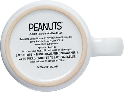 Silver Buffalo Peanuts Snoopy Woodstock Happy Dance Wax Resist 20oz Ceramic Camper Mug