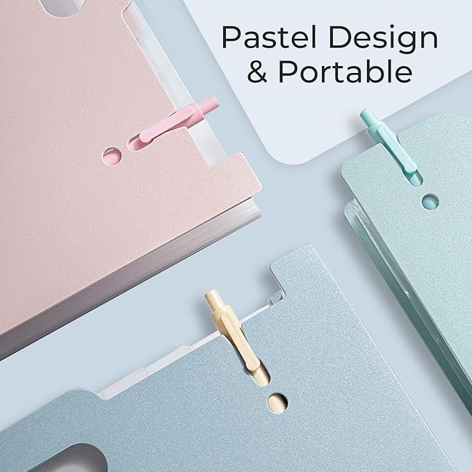 Y YOMA 2 Pack Accordion File Organizer with Handle 12 Pockets Expanding File Folder with Removable Tabs for A4 Letter Size Paper Portable Plastic Filing Organizer Document Bill Receipt Holder, Pink