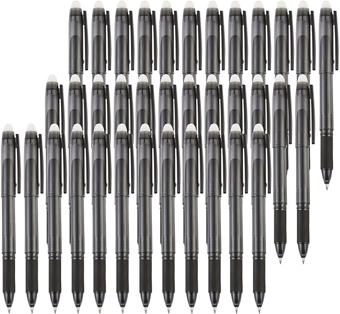 Volcanics Erasable Gel Pens, 0.7mm Fine Point Gel Erasable Ink with Eraser Cap- Rocket Book, Black, 36 Pack, Smooth Writing Pencil-Like Precision for Home School & Office