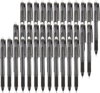 Volcanics Erasable Gel Pens, 0.7mm Fine Point Gel Erasable Ink with Eraser Cap- Rocket Book, Black, 36 Pack, Smooth Writing Pencil-Like Precision for Home School & Office