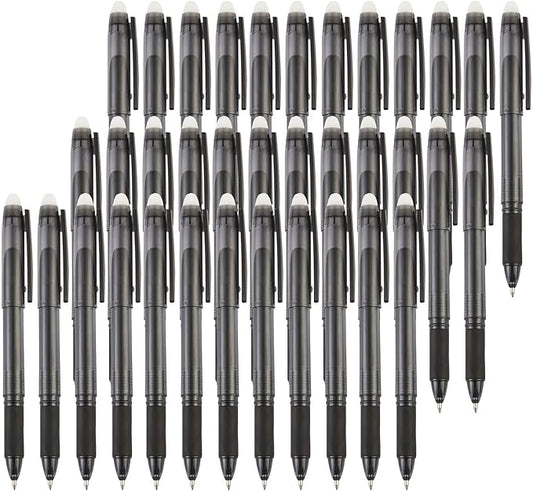 Volcanics Erasable Gel Pens, 0.7mm Fine Point Gel Erasable Ink with Eraser Cap- Rocket Book, Black, 36 Pack, Smooth Writing Pencil-Like Precision for Home School & Office