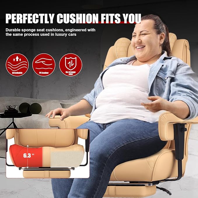 600lbs Big and Tall Office Chair - Wide Ergonomic Leather Executive Chair with Footrest, Lumbar Support & Swivel Wheels (Brown)
