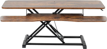 VIVO 48 inch Desk Converter, K Series, Height Adjustable Sit to Stand Riser, Dual Monitor and Laptop Workstation with Wide Keyboard Tray, Rustic Vintage Brown Top, Black Frame, DESK-V048KN