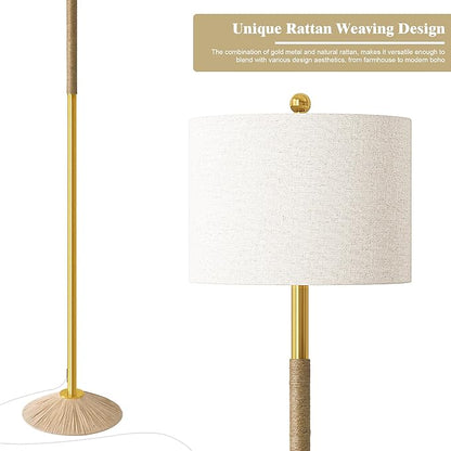 Oneach 63" Modern Floor Lamp for Living Room, Gold Boho Standing Lamp with Unique Rope Design, Rotary Switch, Farmhouse Tall Lamps for Bedroom Office Dining Room (Without Bulb)