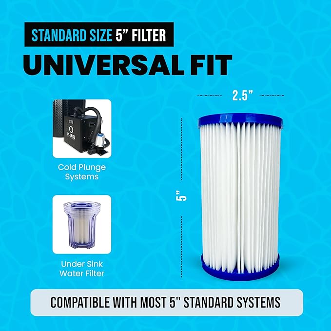 Cold Plunge Water Filter Cartridges, 20 Micron Sediment Filter Replacements, Universal 2.5” x 5” Fit for Cold Plunge Chillers, Ice Baths, Under Sink & Whole House Water Filter Systems, 6-Pack
