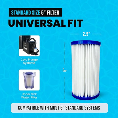 Cold Plunge Water Filter Cartridges, 20 Micron Sediment Filter Replacements, Universal 2.5” x 5” Fit for Cold Plunge Chillers, Ice Baths, Under Sink & Whole House Water Filter Systems, 6-Pack