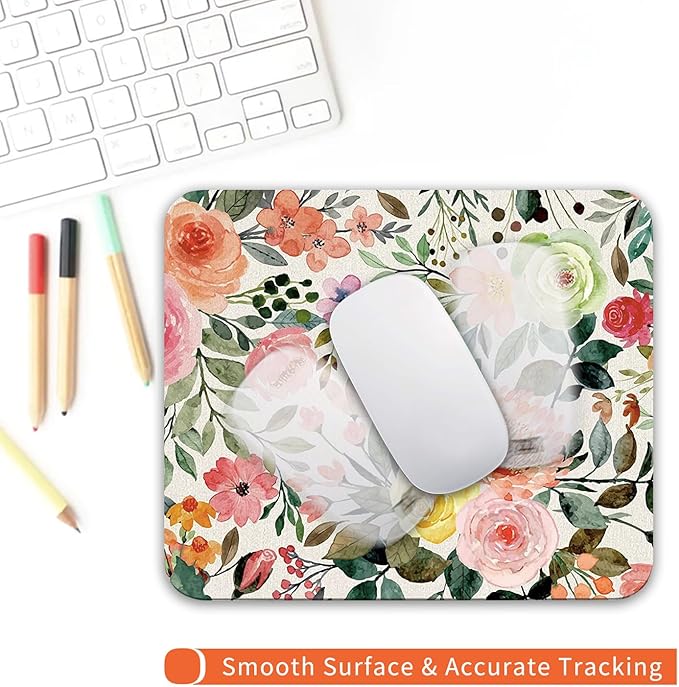 Square Mouse Pad Watercolour Floral,Personalized Premium-Textured Custom Mouse Mat Design,Washable Mousepad Cloth,Non-Slip Rubber Base Computer Mouse Pads for Wireless Mouse