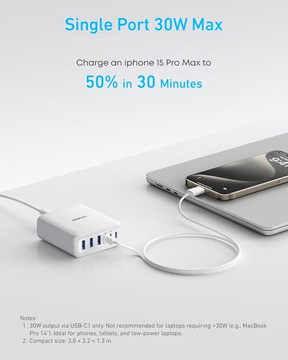 Anker Desktop Charger, Fast Charging USB C Charger with 112W Max 6-Port Desk Accessories for Home Office, Campatible with Multiple Devices, iPhone, iPad, MacBook, Galaxy and More (Cable Not Included)