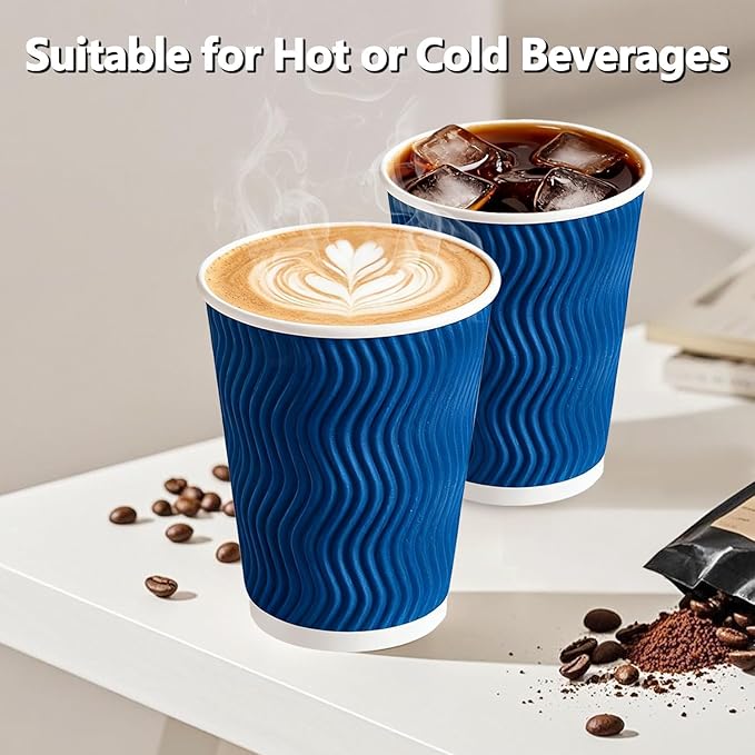 500 Pack 12oz Disposable Coffee Cups,Insulated Ripple Wall Paper Coffee Cups Bulk 12ounce,Hot & Cold Beverage Cup for Party,Home,Office,Cafe,Travel(Navy)