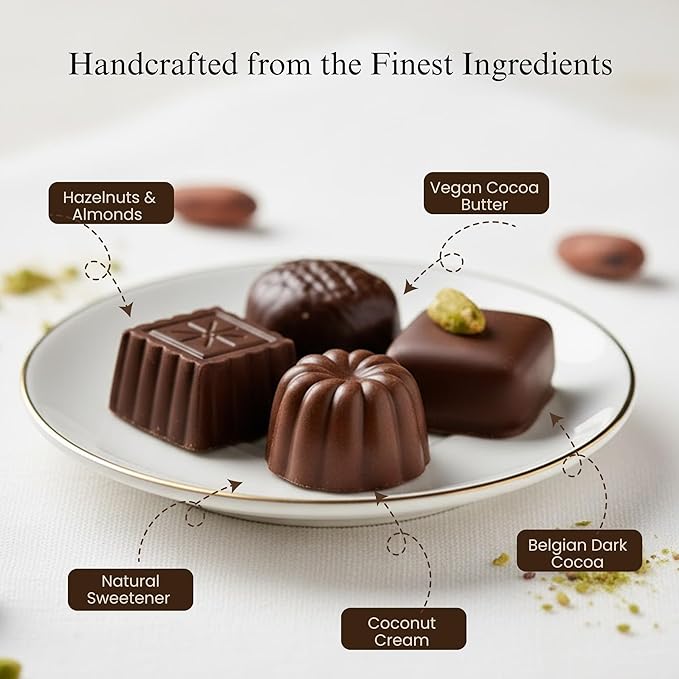 Andy Anand Luxury Vegan Dark Chocolate Gluten Free Truffles Praline Collection (24 Pieces), Dairy Free, Soy Free, Sesame Free, Allergy Friendly, Delicious Decadent Belgian Truffles