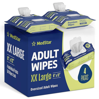 Adult Wipes for Elderly - Extra Large Extra Thick Disposable Washcloths for Adult Bathing & Shower Alternative - Fragrance-Free (4 Pack XXL)