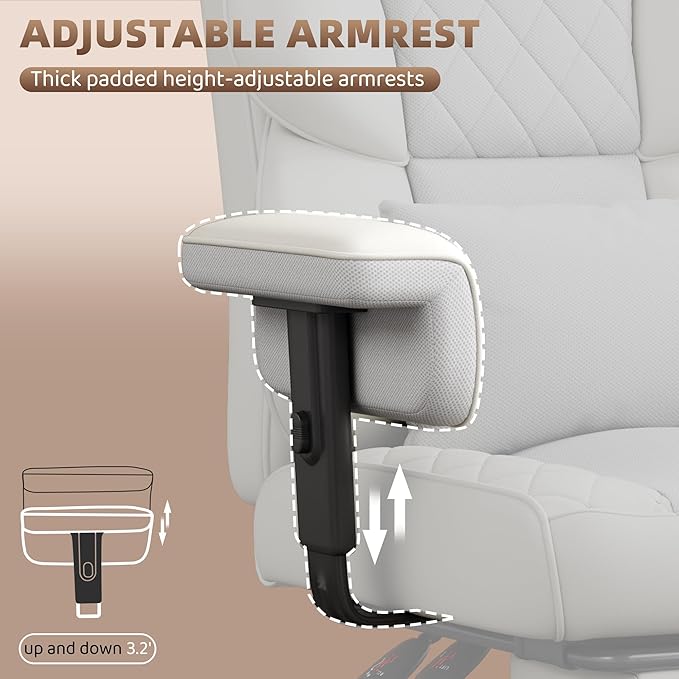 Vonesse Big and Tall Office Chair, Computer Chair with Soft Adjustable Armrests, Ergonomic Gaming Chair with Lumbar Support, Executive Chairs with Footrest (PU Leather + Mesh Fabric,Ivory White)