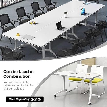 Folding Conference Table,Conference Room Tables with Flip-Top Design,Large Mobile Training Table,Rolling Seminar Meeting Table with Caster,Modular Seminar Tables for Office Meeting (6pack, 61in)