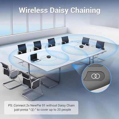 N newline Conference Speaker and Microphone, 4 AI Mics 360° Voice Pickup, Plug & Play, Bluetooth Speakerphone w/dongle, Wireless Daisy Chaining, Noise Reduction, for Meeting, Home Office, NewPie 91