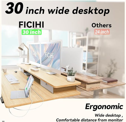 FiCiHi Adjustable Height Standing Desk with 4 Drawers,55 x 30 inches Electric Sit Stand Home Office Desk with Two Tiers, 3 Memory Presets, Monitor Stand Riser, USB A/C Charging Port