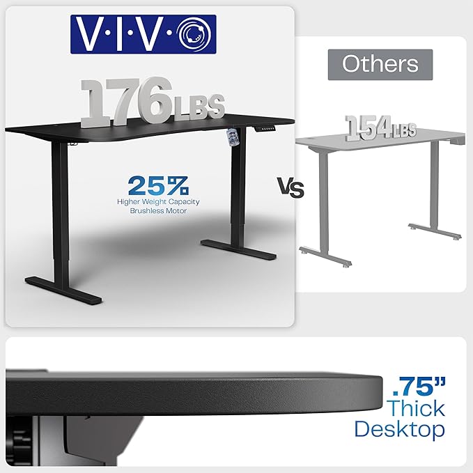 VIVO Electric 63 x 32 in Rustic Standing Desk, Memory Height Adjustment, 1B Series, Vintage Brown Top Black Frame, DESK-KIT-1B1N