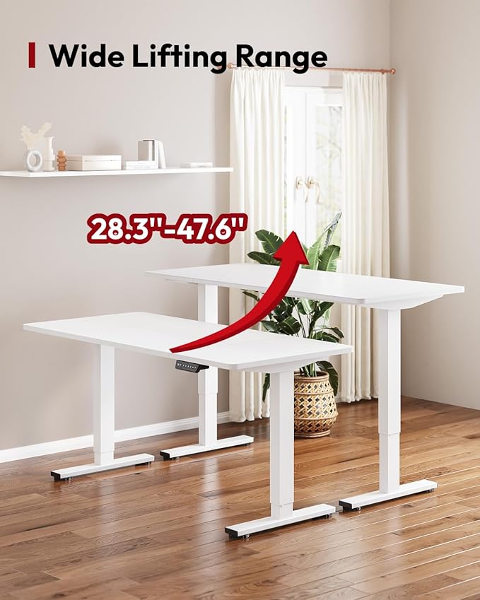 SANODESK Standing Desk Height Adjustable Electric Stand up Desk 71x32 Inches Sit Stand Home Office with Splice Board, White Frame/White Top