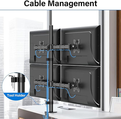 MOUNTUP Quad Monitor Stand, 4 Monitors Desk Mount for 17 to 32 inch Computer Screens, Fully Adjustable Stacked Mount with Tilt Swivel, 4 Heavy Duty Monitor Mount, Holds up to 17.6lbs per Arm, MU3007