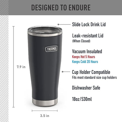 THERMOS ICON SERIES, Stainless Steel Tumbler with Slide Lock, 18 Ounce, Granite