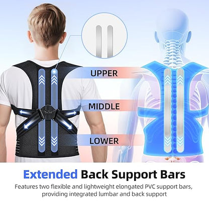babaka Posture Corrector for Women and Men, Adjustable Full Back Support, Upper and Lower Back Pain Relief, Back Brace, Shoulder Straightener, Scoliosis, Hunchback, Thoracic, Spine Corrector (X-Large, Waist: 33''-44'')