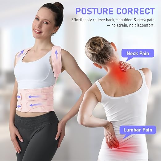 Posture Corrector for Women and Men, Back Brace with Full Back Support, Adjustable Shoulder Straightener for Upper & Lower Back Pain Relief, Scoliosis, Hunchback (Small, Pink)