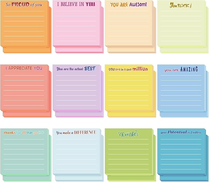 Yinder 48 Pcs Inspirational Sticky Notes Christmas Stocking Stuffers Motivational Sticky Notes Pad Employee Appreciation Gift Bulk for Teacher Nurse Coworker Office 3 x 3'' (Appreciation,Light Color)