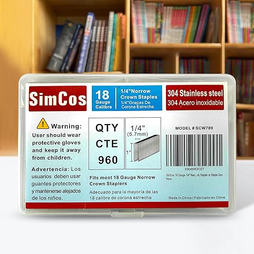 18 Gauge 1/4" Narrow Crown 304 Stainless Steel Staples 1 Inch 960 Counts for 18 GA Pneumatic or Electric Stapler or Staple Gun