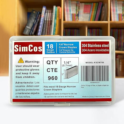 18 Gauge 1/4" Narrow Crown 304 Stainless Steel Staples 1 Inch 960 Counts for 18 GA Pneumatic or Electric Stapler or Staple Gun