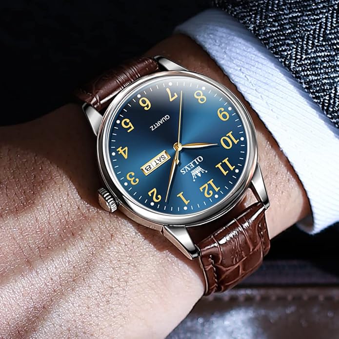 OLEVS Watch Men Mens Watches Watches for Men Leather Band Classic Brown Leather Watch Men, Analog Watch Men, Black Mens Leather Watch, Dress Waterproof Large Face Mens Watch,Relojes para Hombres Watch
