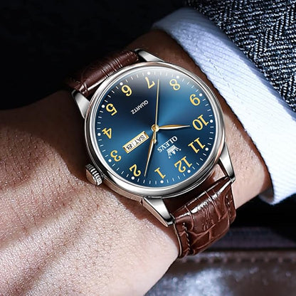 OLEVS Watch Men Mens Watches Watches for Men Leather Band Classic Brown Leather Watch Men, Analog Watch Men, Black Mens Leather Watch, Dress Waterproof Large Face Mens Watch,Relojes para Hombres Watch