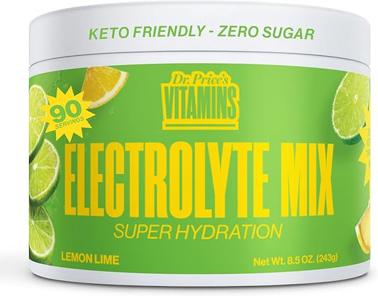 Dr. Price’s Electrolytes Powder Bulk | Lemon Lime 90 Servings | Sugar Free Hydration Powder with 72+ Trace Minerals | Keto, Vegan, Electrolyte Drink Mix | Doctor-Formulated, Made in USA
