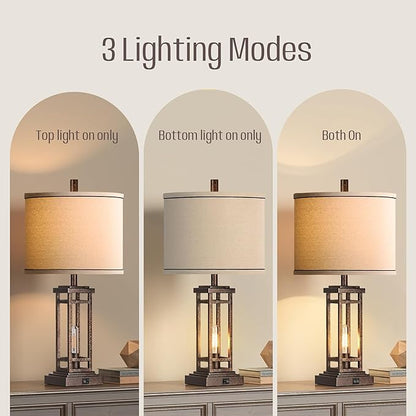 ROTTOGOON 27.5 Tall Farmhouse Table Lamp with USB C + USB A Charge Ports, Rustic Living Room Lamp, Black Industrial End Table Lamp for Bedroom Living Room Nightstand (Bronze)