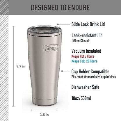 THERMOS ICON SERIES, Stainless Steel Tumbler with Slide Lock, 18 Ounce, Matte Stainless Steel