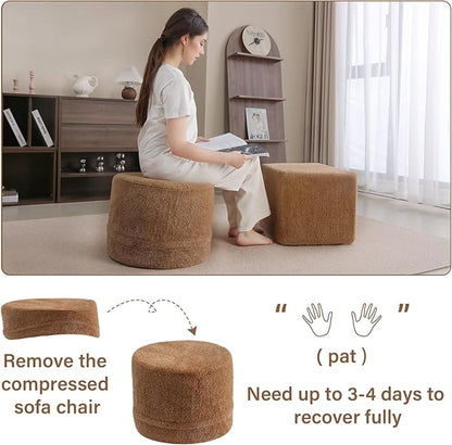Tiita Pouf Ottoman and Foot Rest, Square Foam Stuffed Floor Pouf with Storag for Living Room, Brown